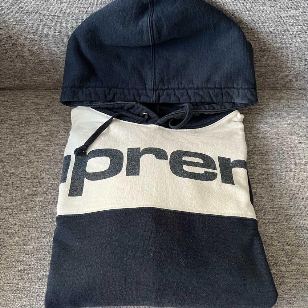 Supreme Blocked Hoodie Navy in Size Large, EUC.!
